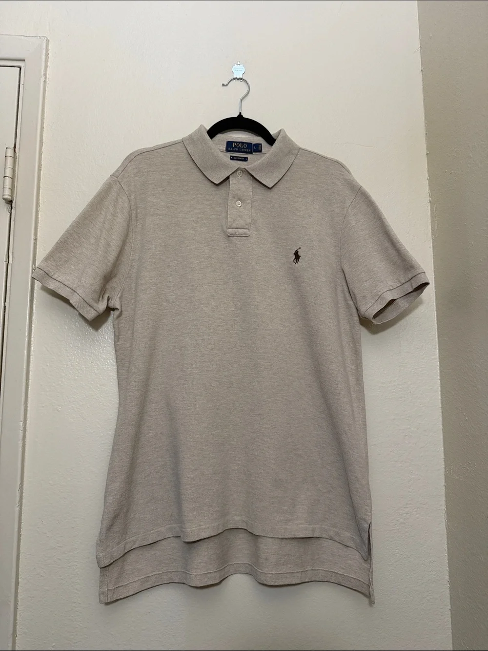 Men’s Polo by Ralph Lauren Preppy Light Beige Short-Sleeve Polo Shirt Size L